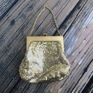 Whiting & Davis Gold Metal Mesh Purse Evening Clutch Bag Small Vintage 50s 60s
